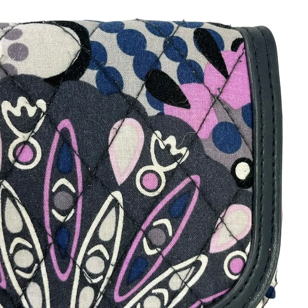 Vera Bradley Navy Purple Womens Quilted Floral Wallet Wristlet Coin Purse Bag - Picture 2 of 16